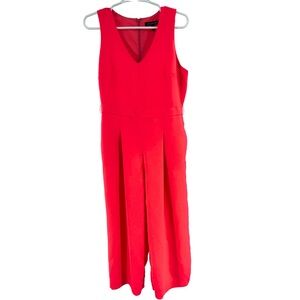 Banana Republic neon pink Wide Leg Jumpsuit v-neck sleeveless pockets 4 career